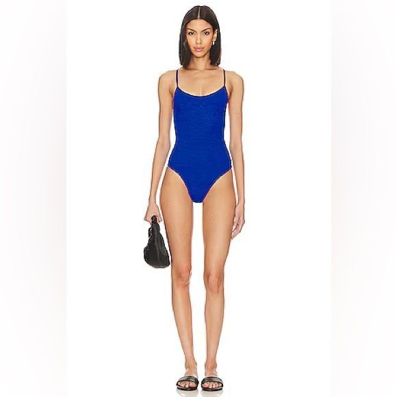 New Hunza G Pamela Royal Blue Swimsuit Crinkle Monokini One Piece Rare Stretchy - Picture 5 of 13